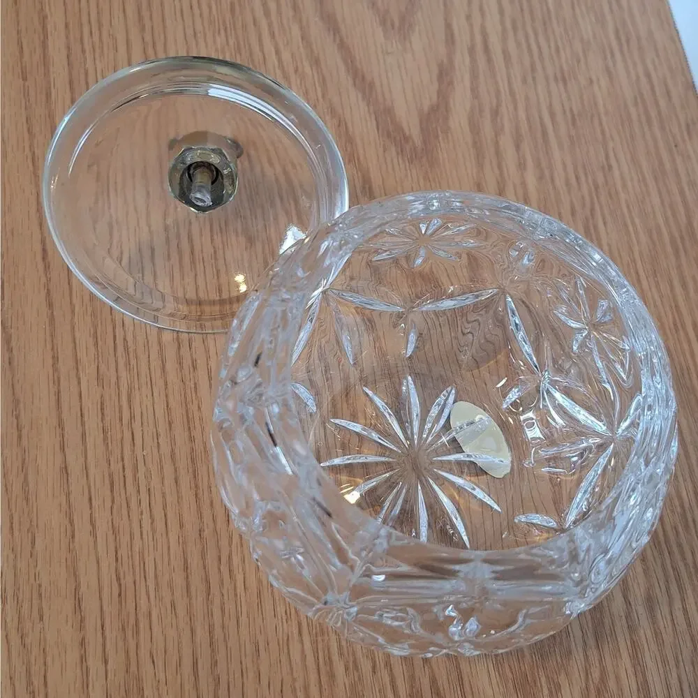 VTG Teleflora 24% Lead Crystal Christmas Ornament Candy Dish Trinket Jar Czech